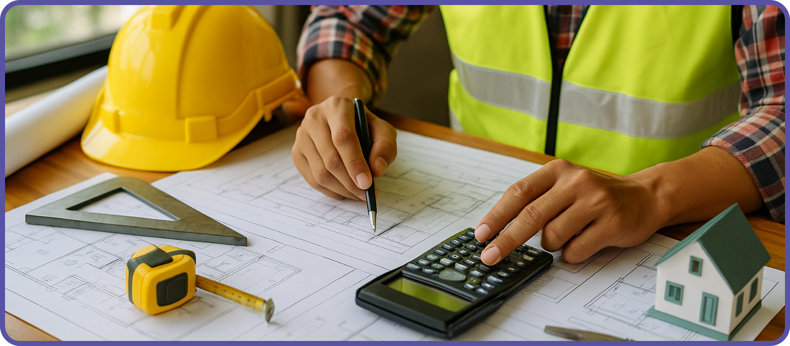 Man leaning over floorplan and working out the measurements.